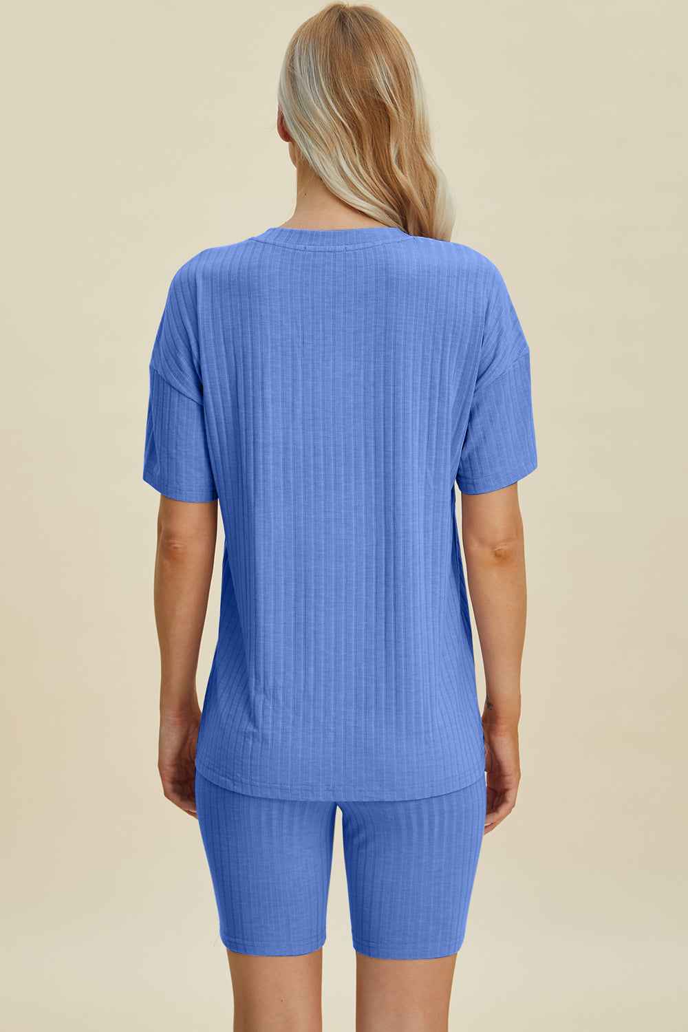 Basic Bae Full Size Ribbed V-Neck Short Sleeve Top and Shorts Set