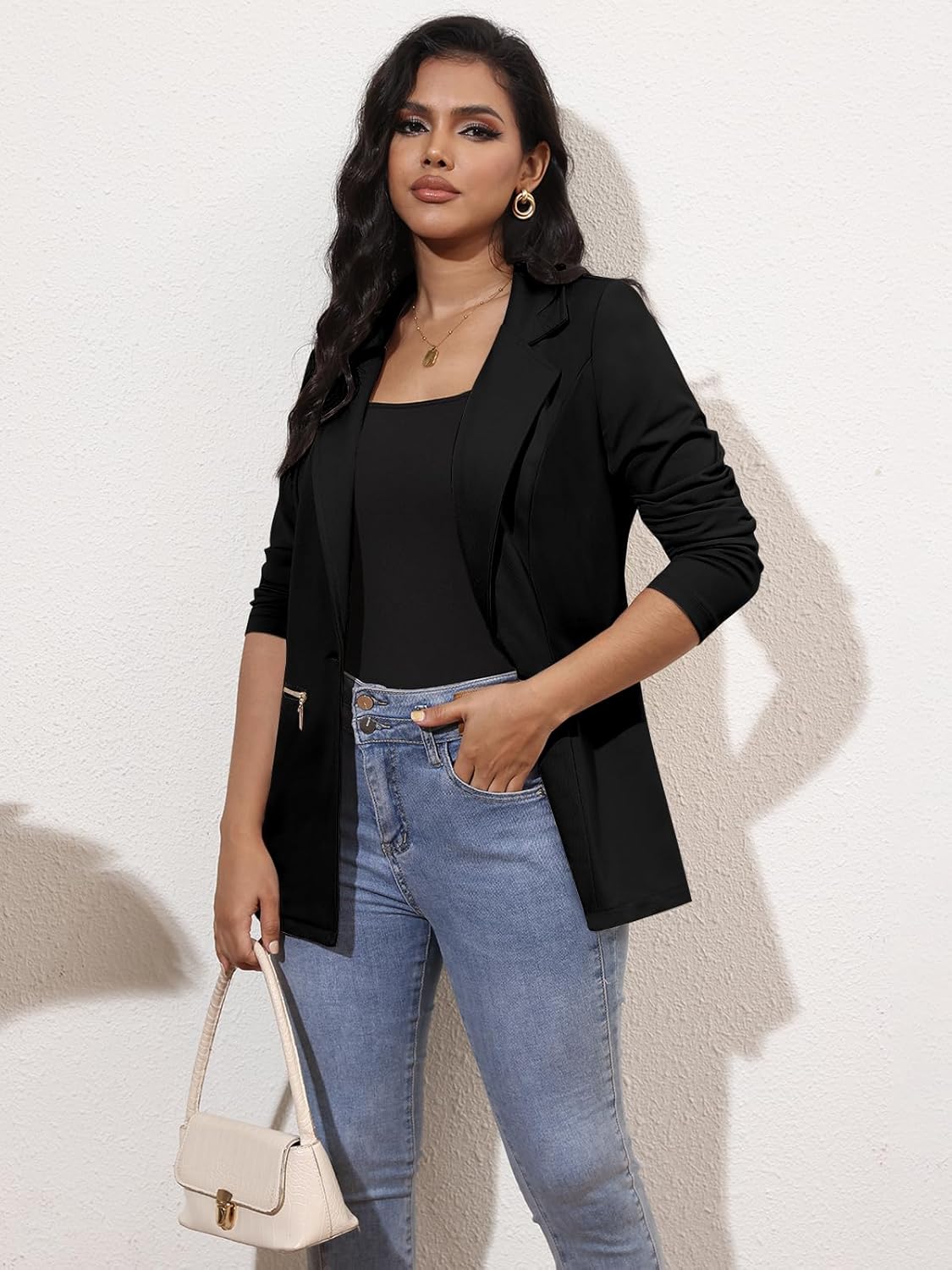 Zimonto - Genhoo Women's Long Sleeve Blazer Open Front Cardigan Jacket Work Office Blazer with Zipper Pockets S-3XL Import Single ASIN Import Multiple ASIN ×Product customization General Description Gallery Reviews Variations Additional d Blazers