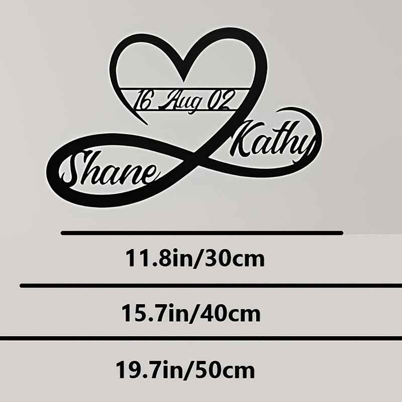 Custom Infinity Heart Metal Wall Decor, Personalized Couple Names & Date Sign, Wedding Anniversary Valentine's Gift, Home Decor, Halloween