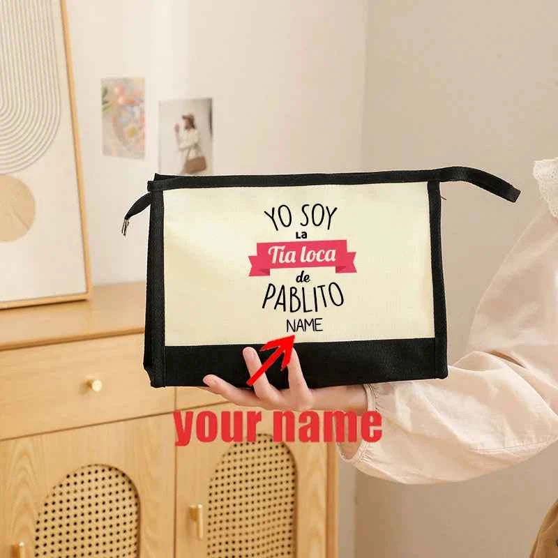 Yo Soy La Tia Loca De PABLITO Custom Name Clutch Color Block Fashion Storage Pouch with Zipper Travel Makeup Bag Organizer Gift