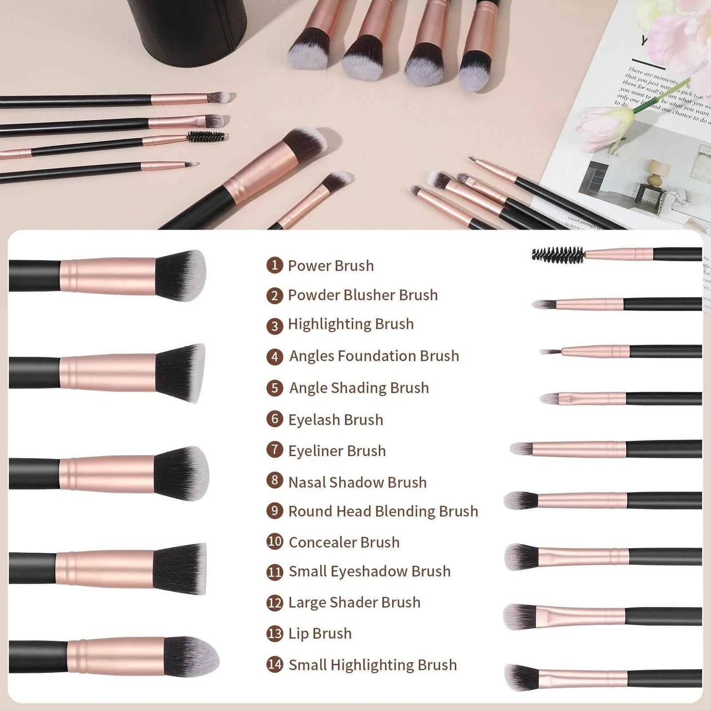 Complete Face Makeup Brush Set with Leather Case