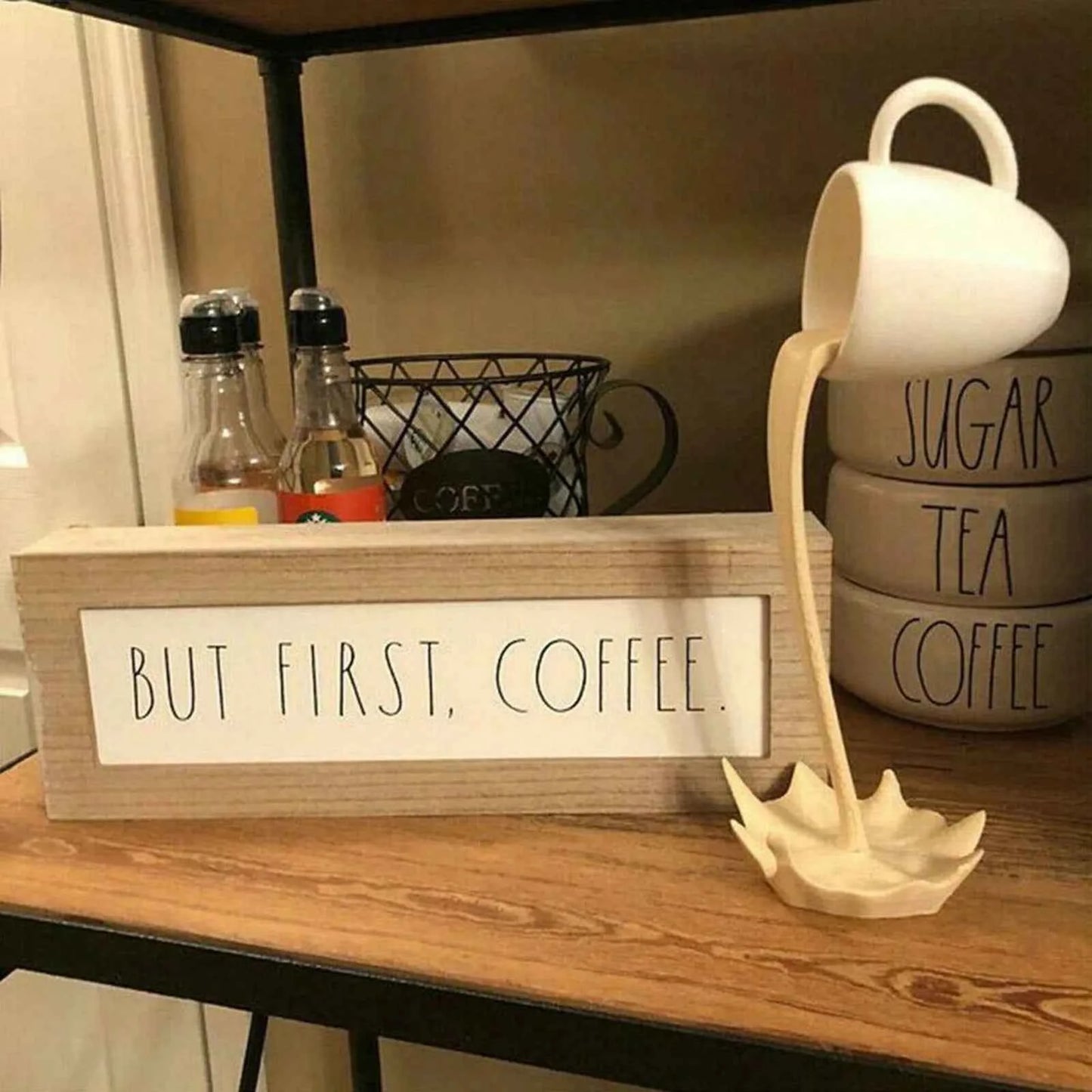 Floating Coffee Cup Sculpture Magical Kitchen Decor