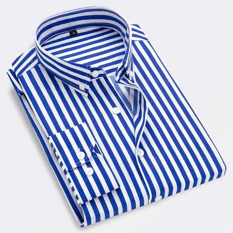 Men's Striped Casual Long Sleeve Business Formal Plaid Shirt