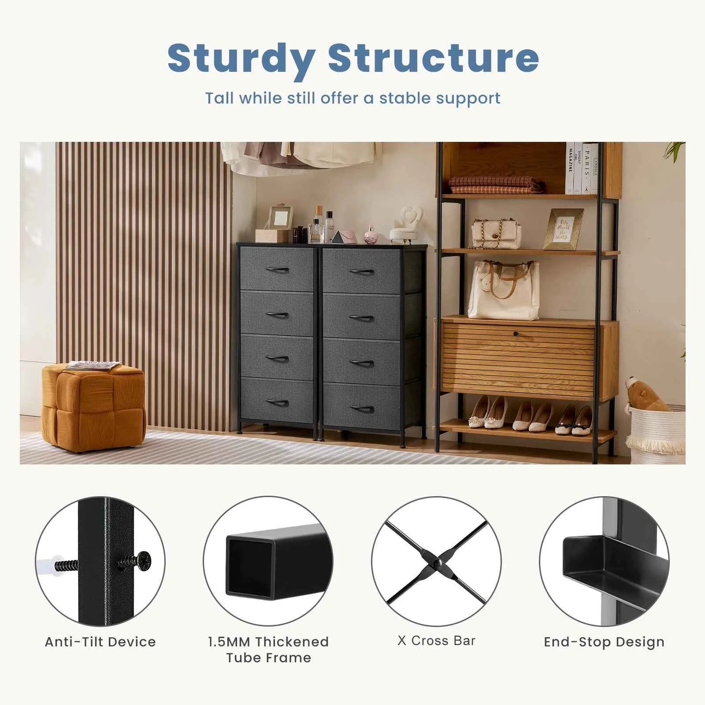 JHK Bedroom Dresser Stylish Storage Steel Frame Closet
