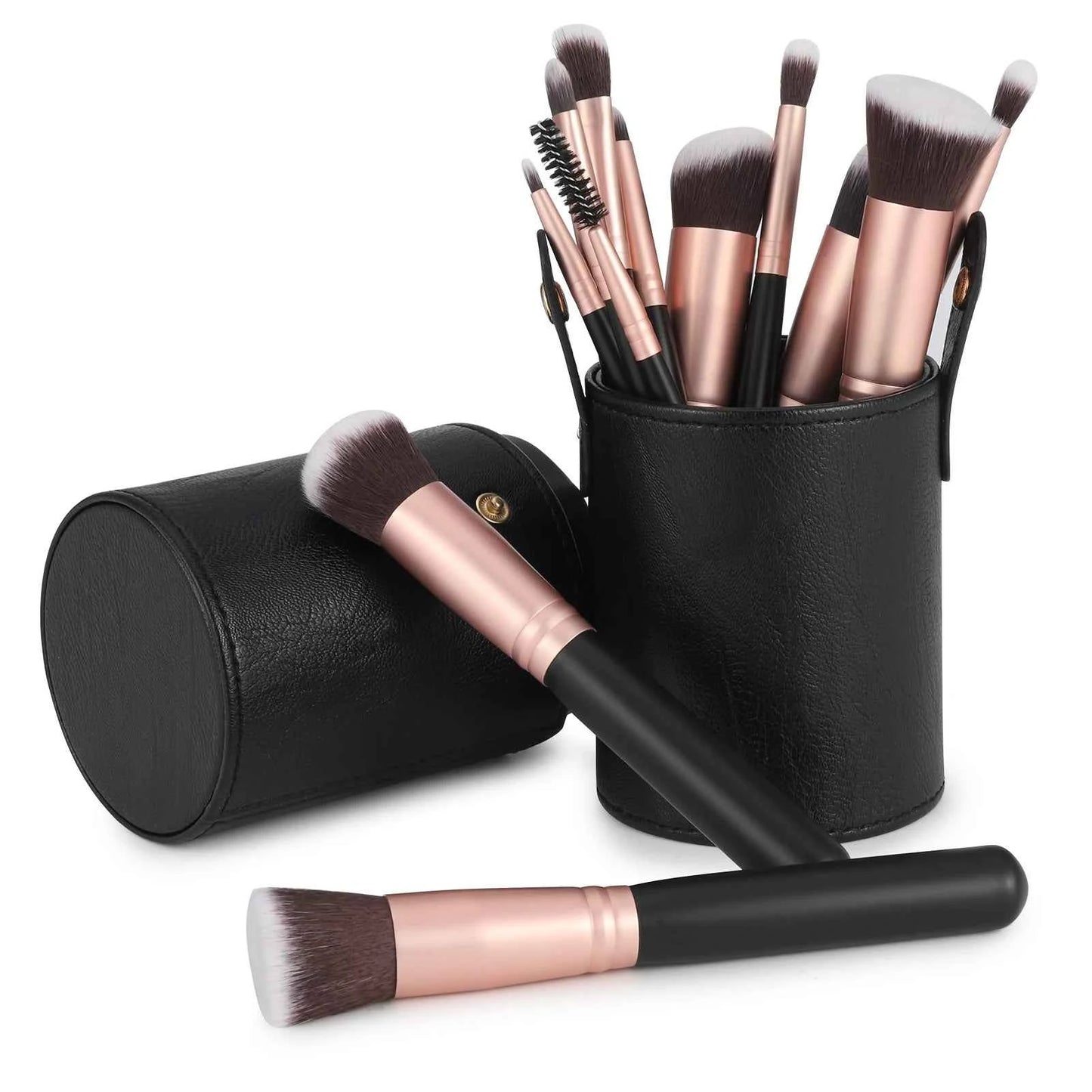 Complete Face Makeup Brush Set with Leather Case
