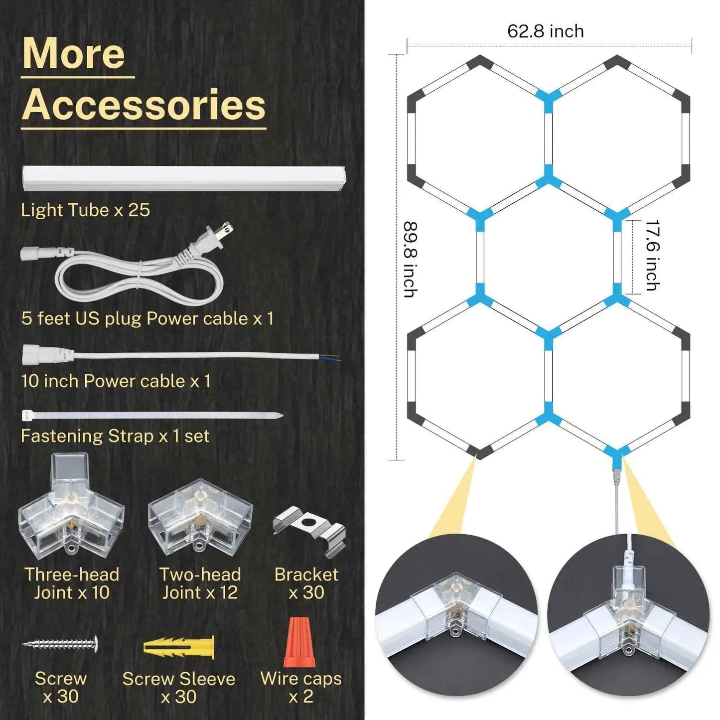 Super Bright Hexagon LED Garage Lights 25 Pack