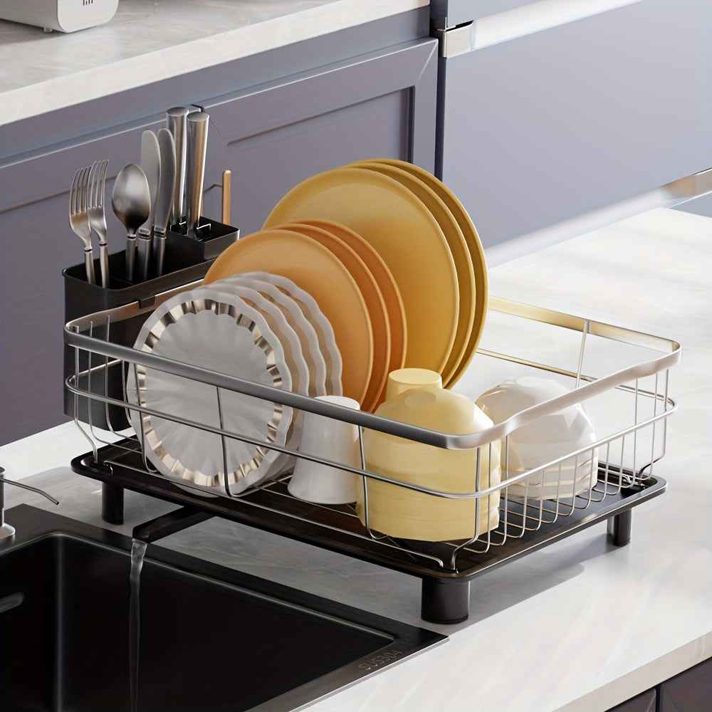 Zimonto Dish Drying Rack with Stainless Steel Frame and Space for Plates, Cups, and Utensils