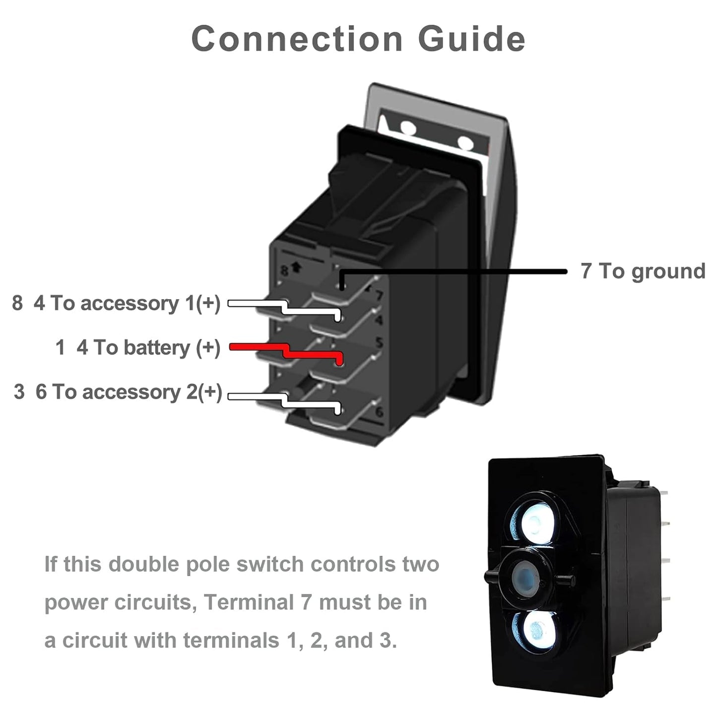 12V 24V boat rocker switch connection guide with terminal details and instructions for installation