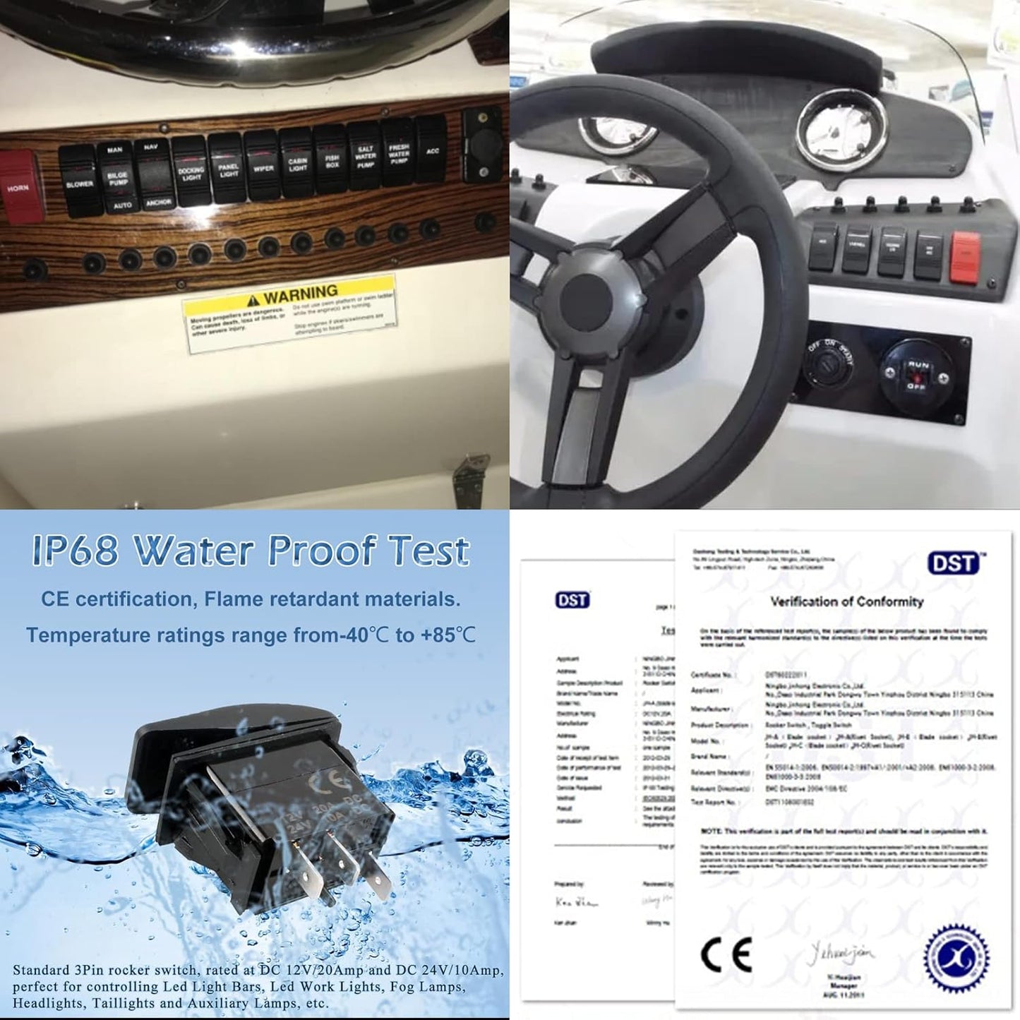 Zimonto 12V 24V boat rocker switch panel with waterproof design and CE certification for marine use