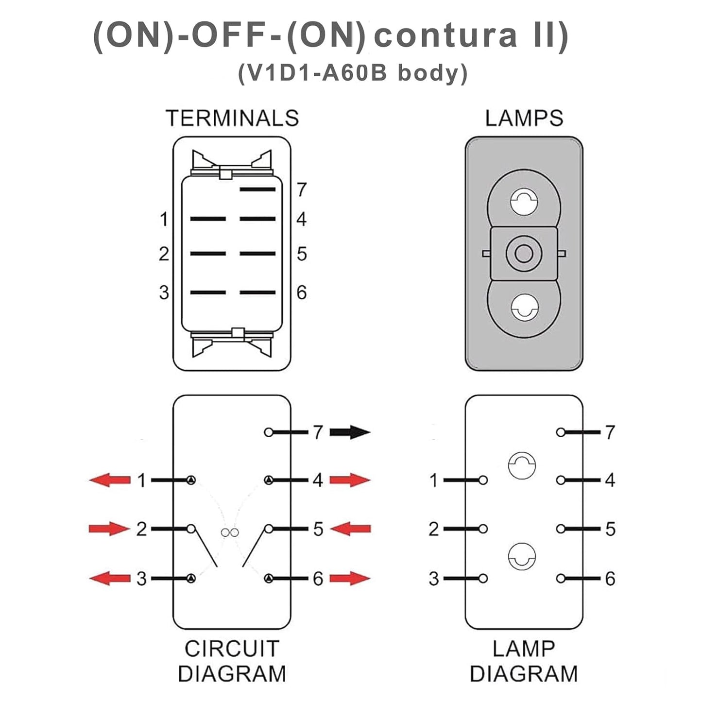 Wiring diagram for Zimonto 12V 24V boat rocker switch with terminal and lamp layout