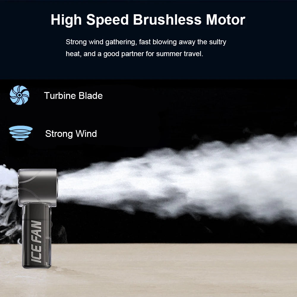 Zimonto handheld cooling device with high-speed motor and turbine blade for strong and refreshing wind