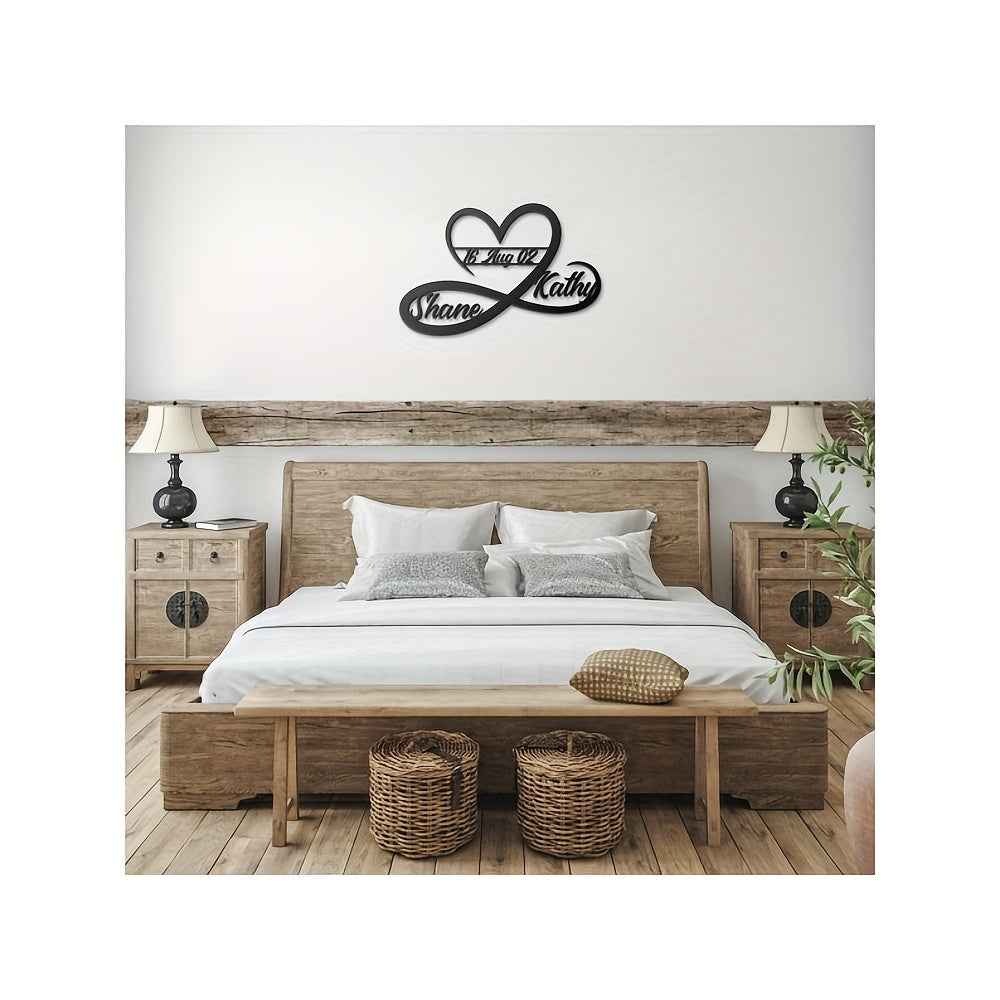 Custom Infinity Heart Metal Wall Decor, Personalized Couple Names & Date Sign, Wedding Anniversary Valentine's Gift, Home Decor, Halloween