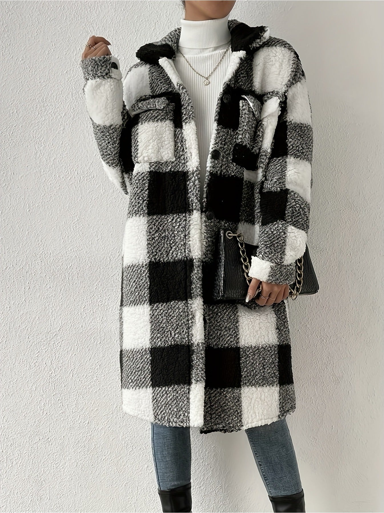 imms1k-9f - Versatile Chic Womens Plaid Overcoat Jacket