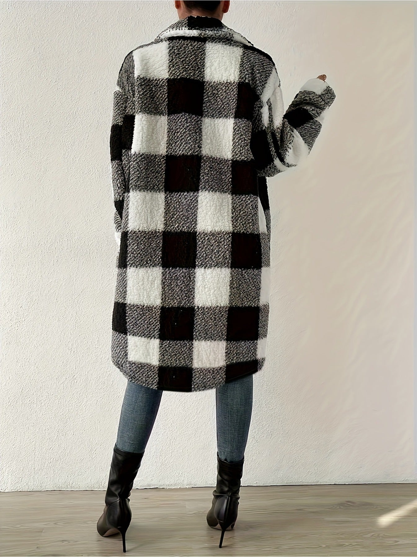 imms1k-9f - Versatile Chic Womens Plaid Overcoat Jacket