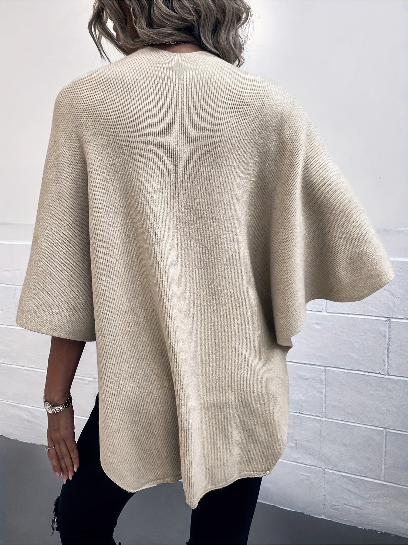 imms1k-9f - VintageStyle Womens Plush Knit Shawl Cardigan Cape