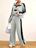imms1k-9f - Chic Womens Ribbed TwoPiece Suit With Unique Neckline