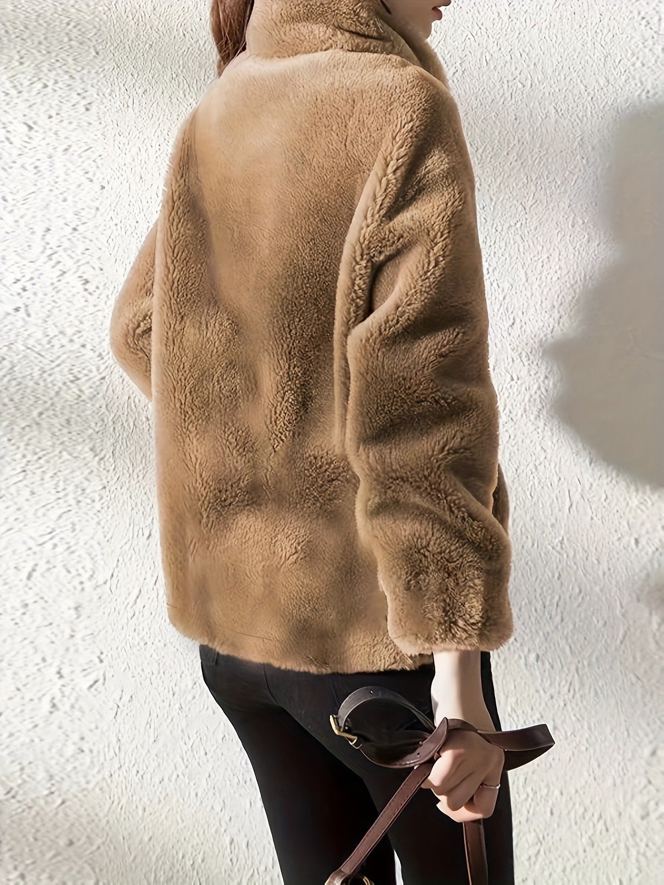 imms1k-9f - AllSeason Cozy Faux Fur ZipUp Jacket with Stand Collar
