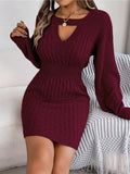 imms1k-9f - Versatile Twisted Lantern Sleeve Sweater Dress