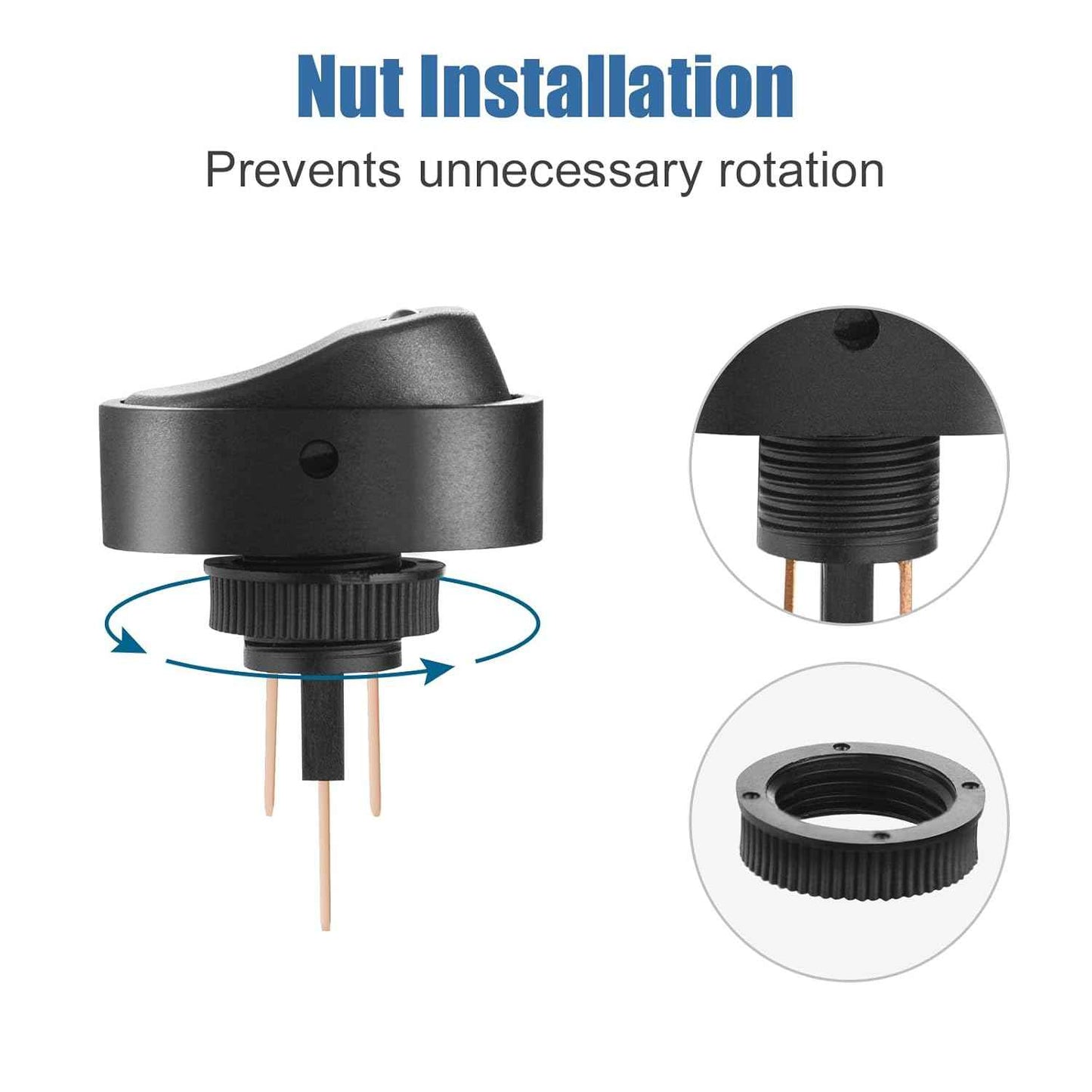 Zimonto LED on off switch for RV with nut installation feature to prevent rotation
