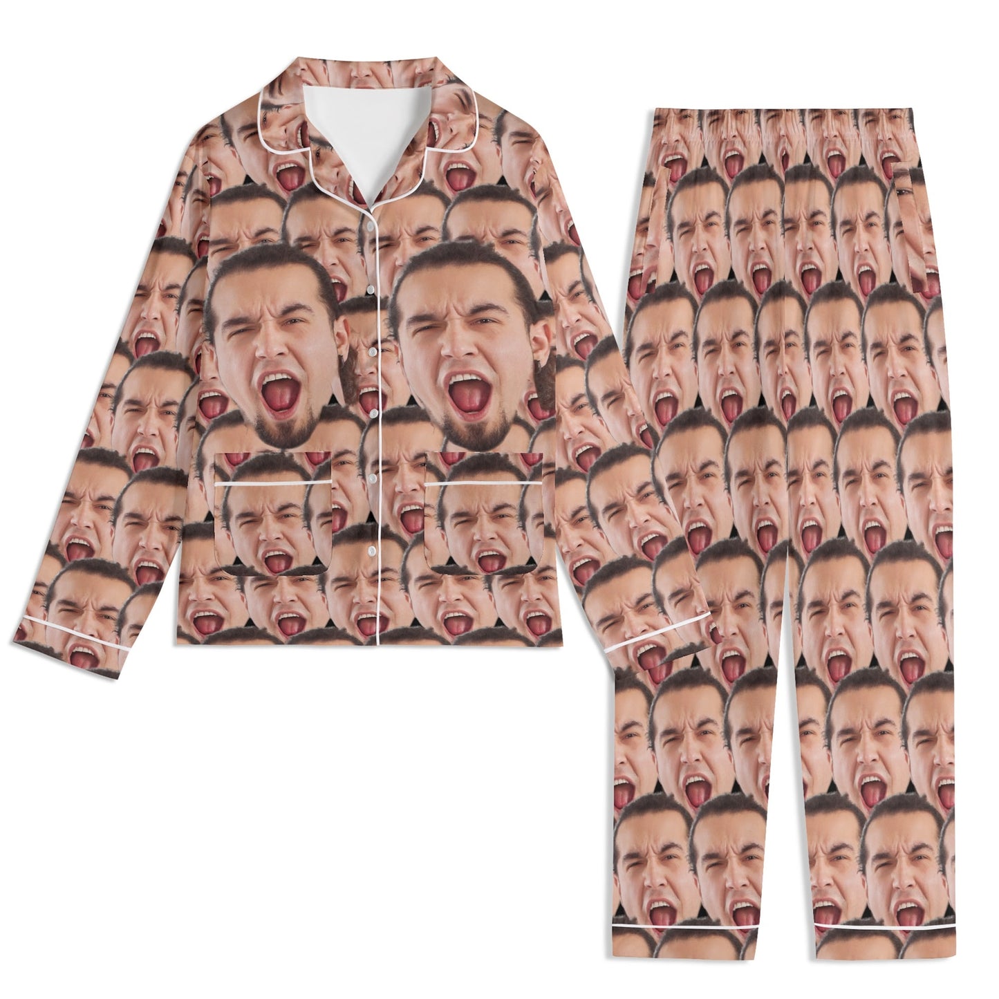popcustoms - Unisex Long Sleeve Adult Nightwear Pajama Set White