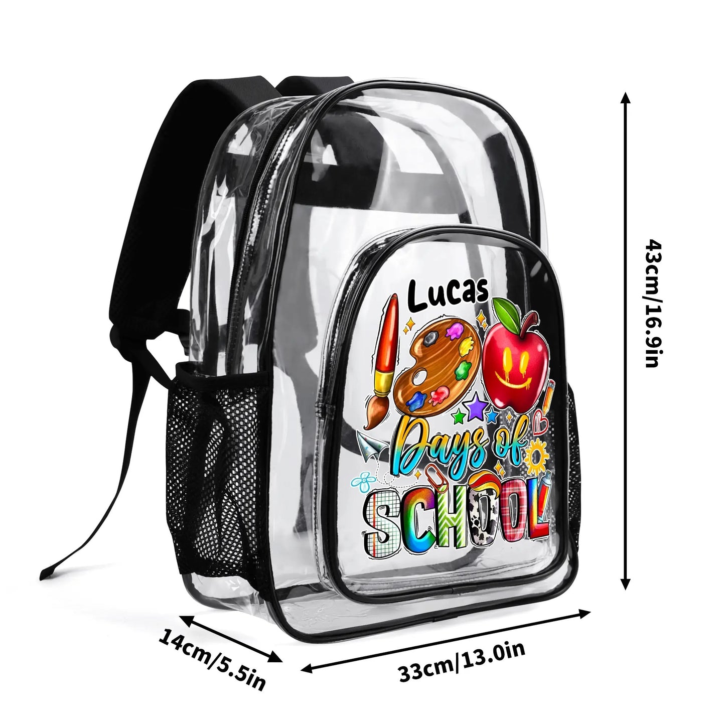 popcustoms - Large 17 Inch Clear Bag PVC See Through Transparent School Backpack