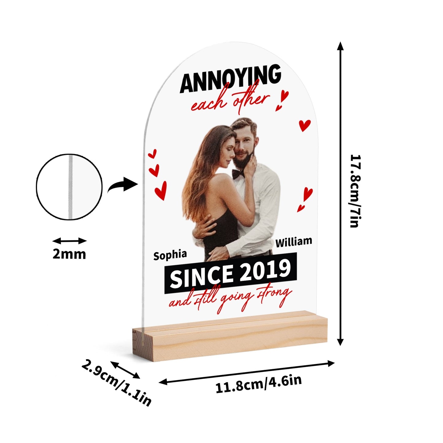 popcustoms - Personalised Lightweight Arch Acrylic Table Sign with Wood Stand