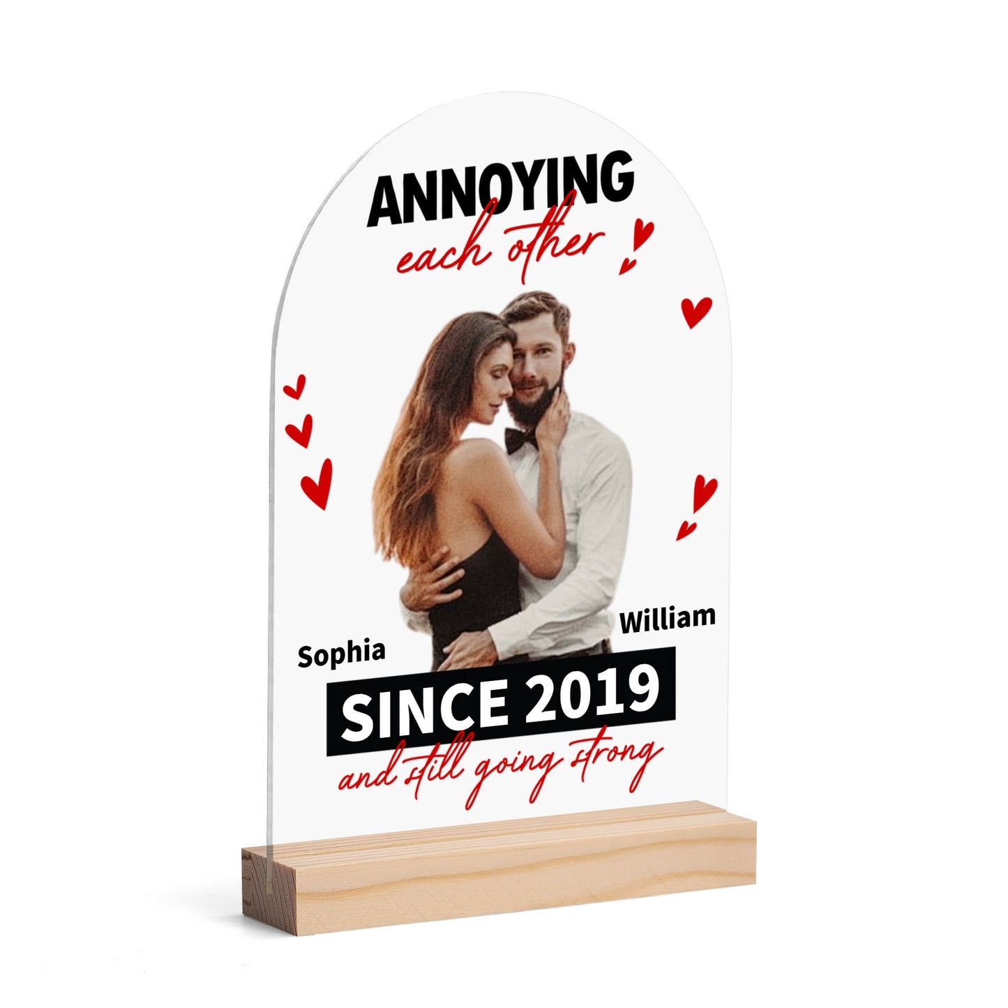 popcustoms - Personalised Lightweight Arch Acrylic Table Sign with Wood Stand