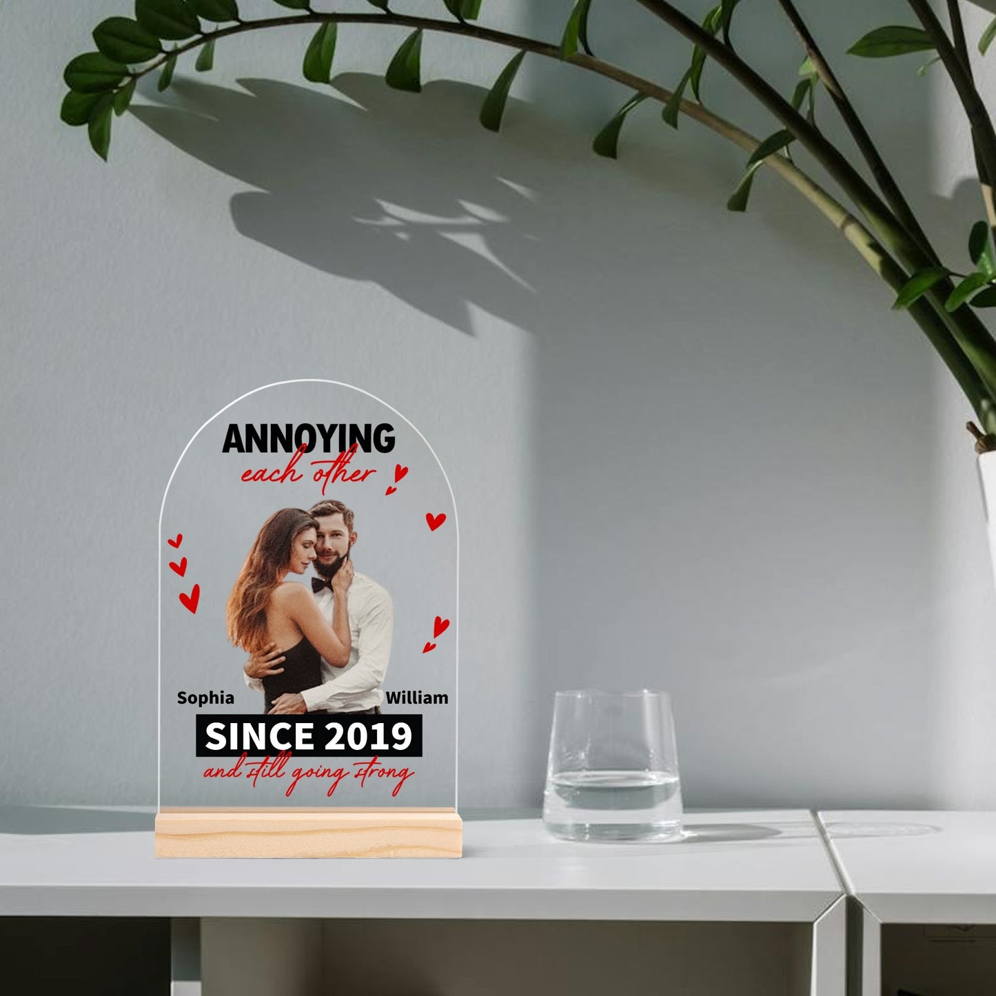 popcustoms - Personalised Lightweight Arch Acrylic Table Sign with Wood Stand