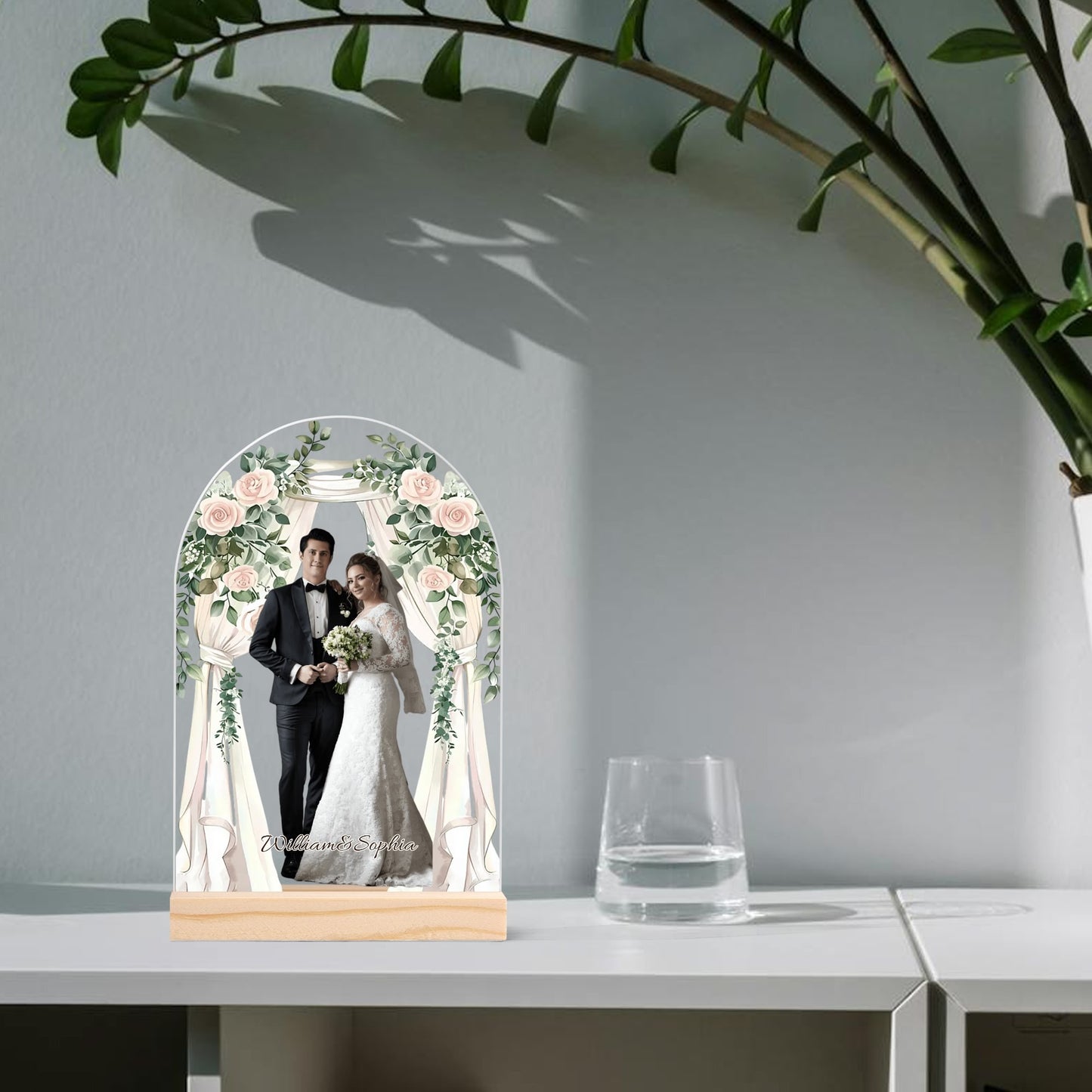 popcustoms - Personalised Lightweight Arch Acrylic Table Sign with Wood Stand