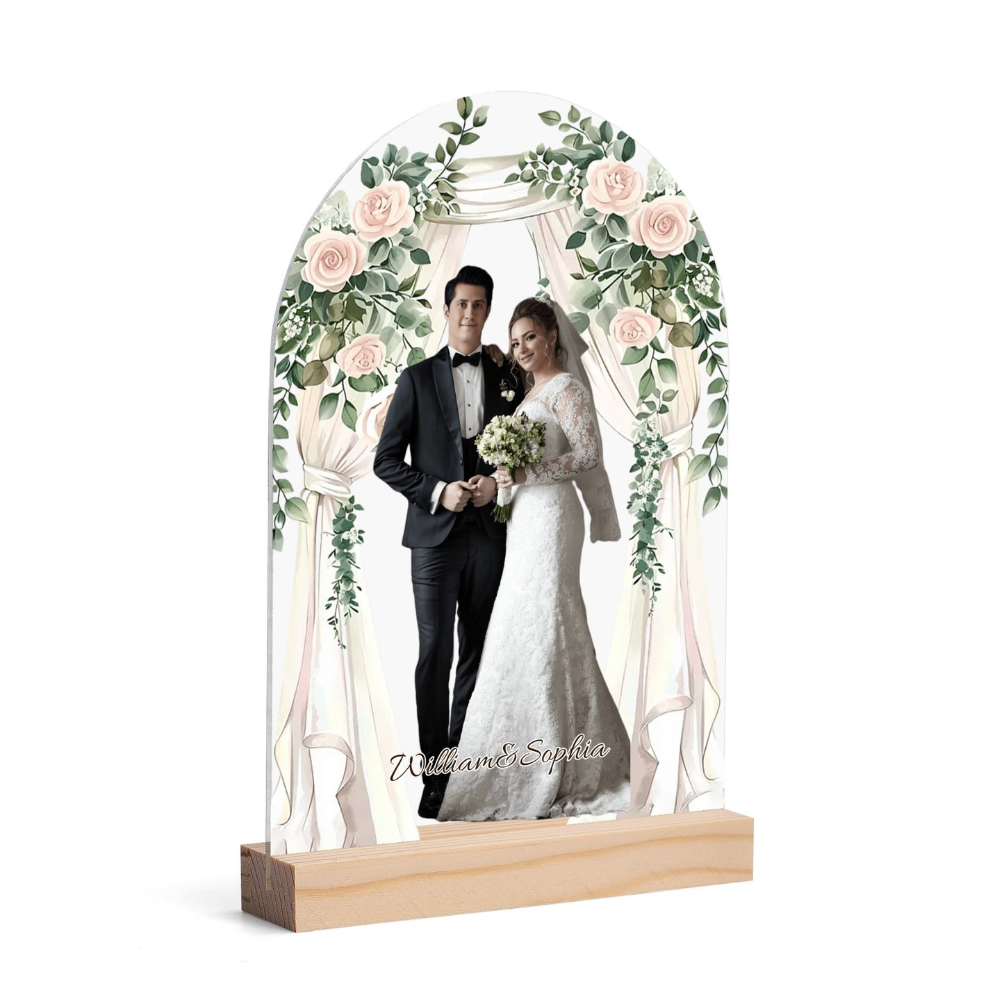 popcustoms - Personalised Lightweight Arch Acrylic Table Sign with Wood Stand