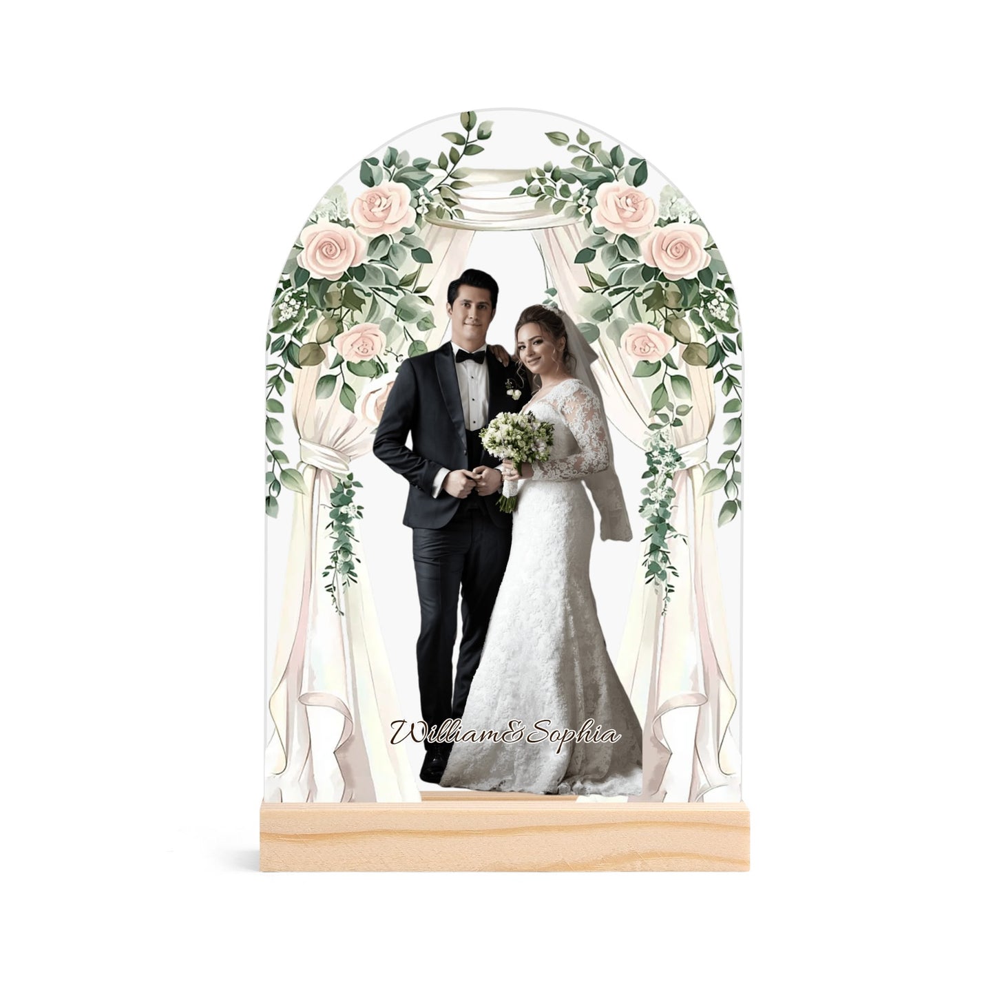 popcustoms - Personalised Lightweight Arch Acrylic Table Sign with Wood Stand