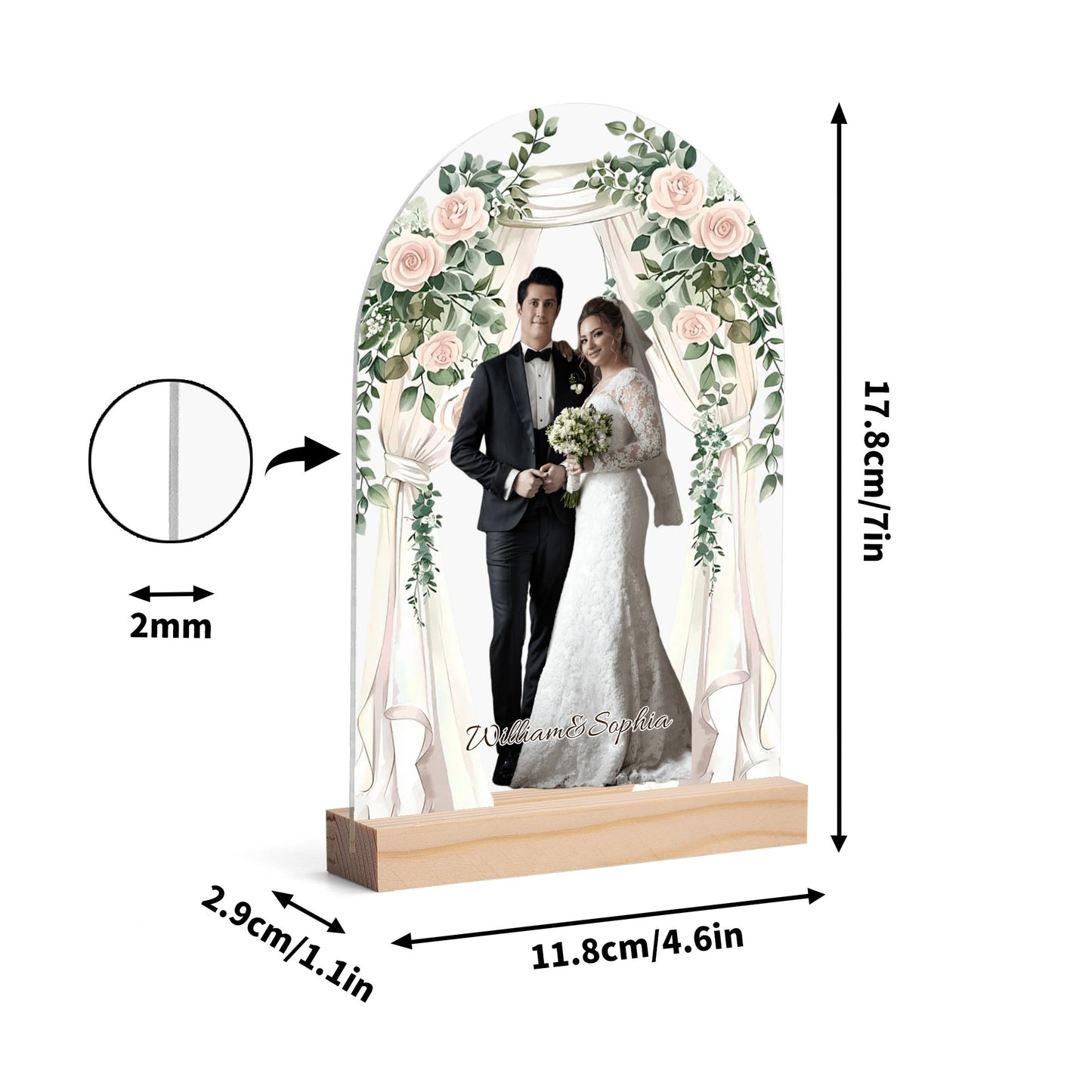 popcustoms - Personalised Lightweight Arch Acrylic Table Sign with Wood Stand