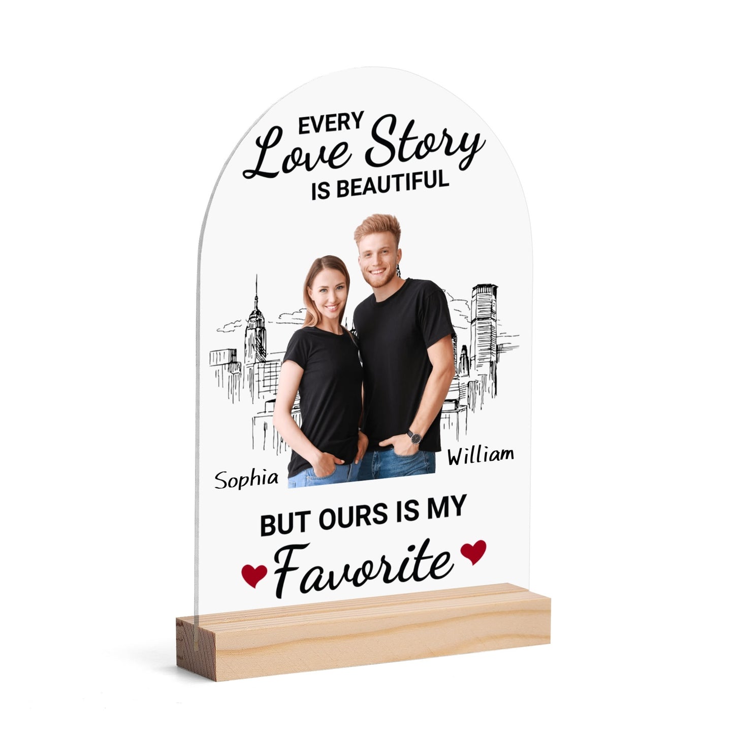 popcustoms - Personalised Lightweight Arch Acrylic Table Sign with Wood Stand