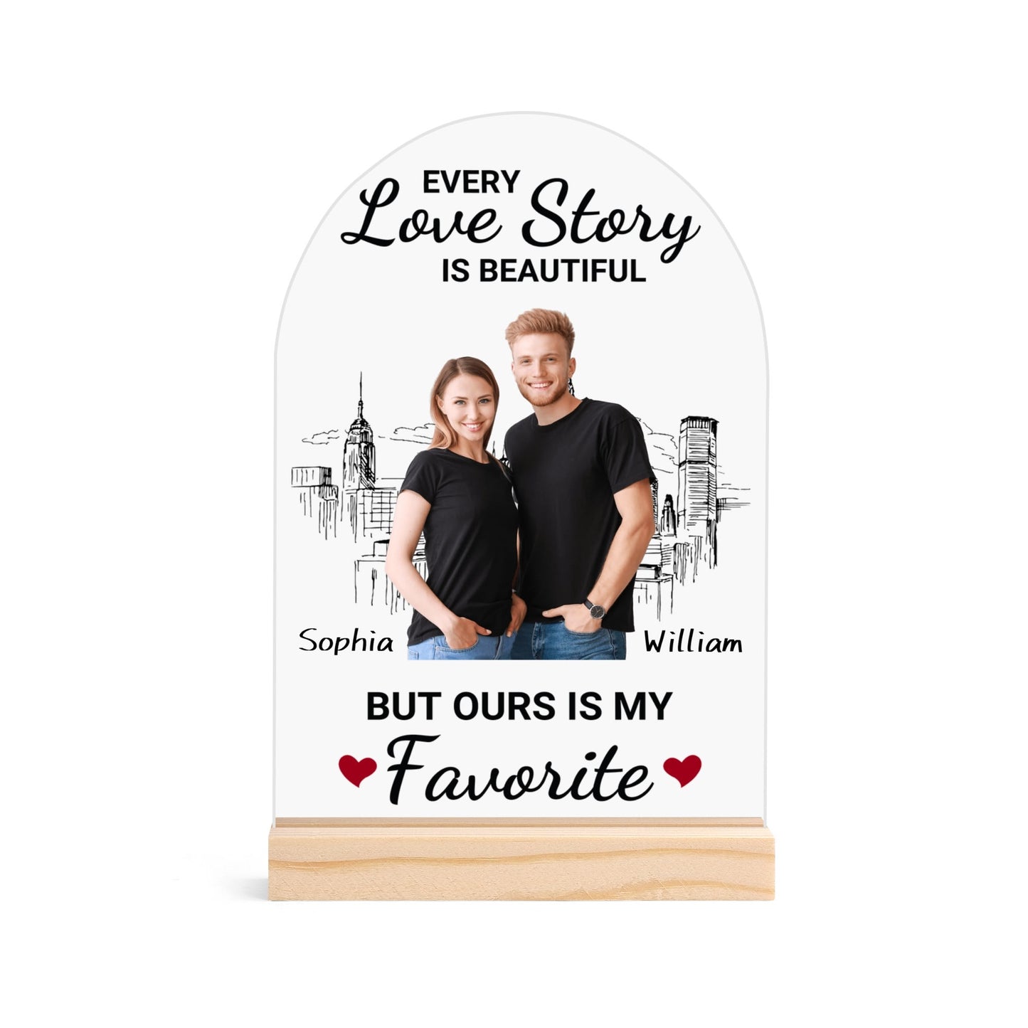 popcustoms - Personalised Lightweight Arch Acrylic Table Sign with Wood Stand
