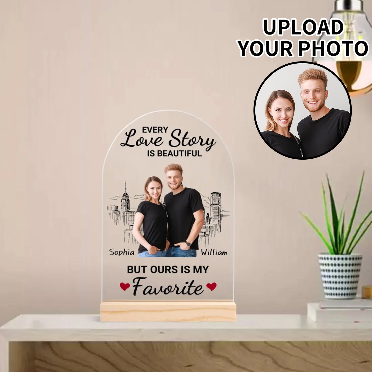 popcustoms - Personalised Lightweight Arch Acrylic Table Sign with Wood Stand