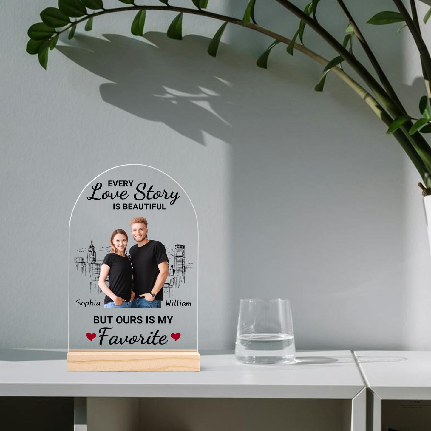 popcustoms - Personalised Lightweight Arch Acrylic Table Sign with Wood Stand