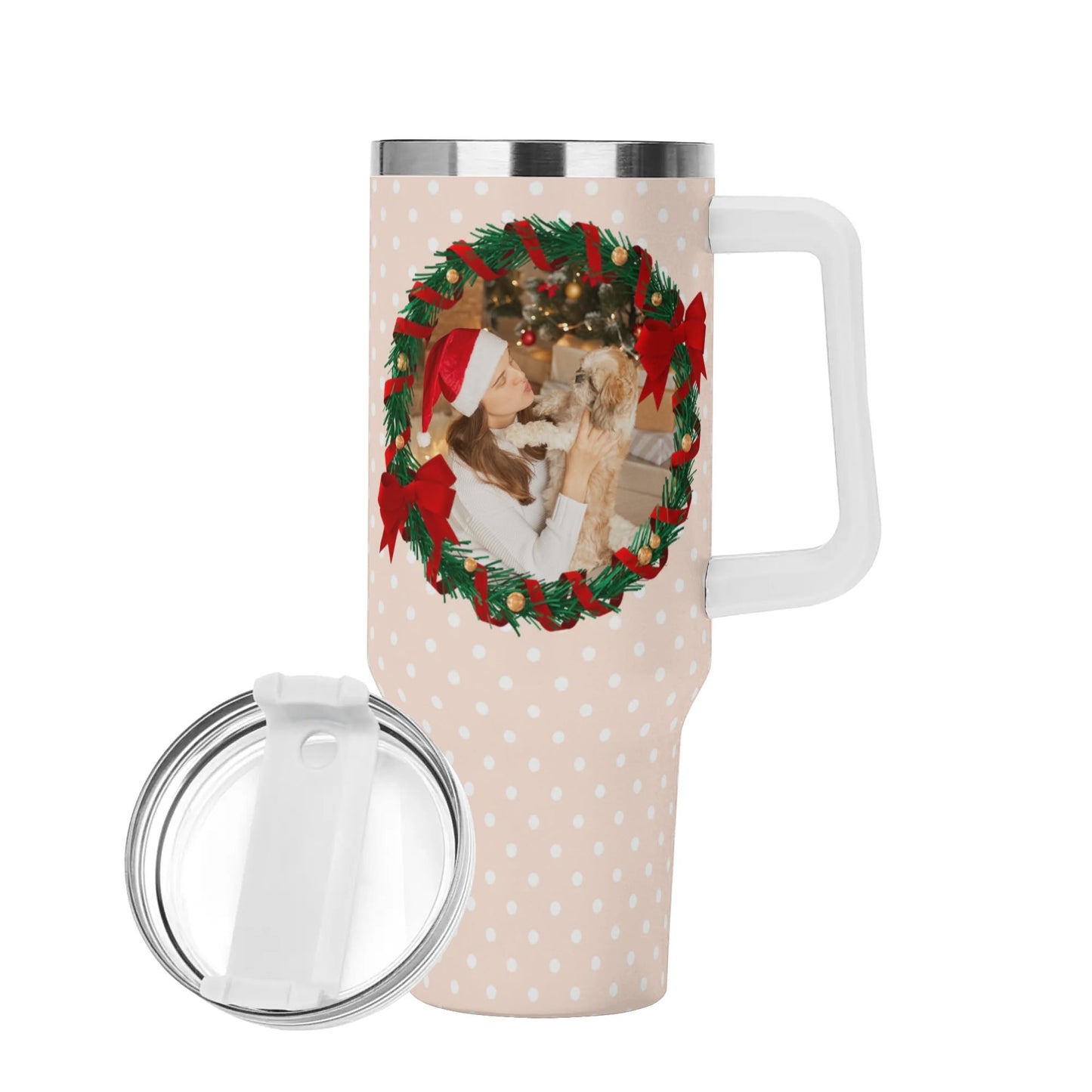 popcustoms - Personalized 40oz Stainless Steel Tumbler Gift With White Handle and Straw