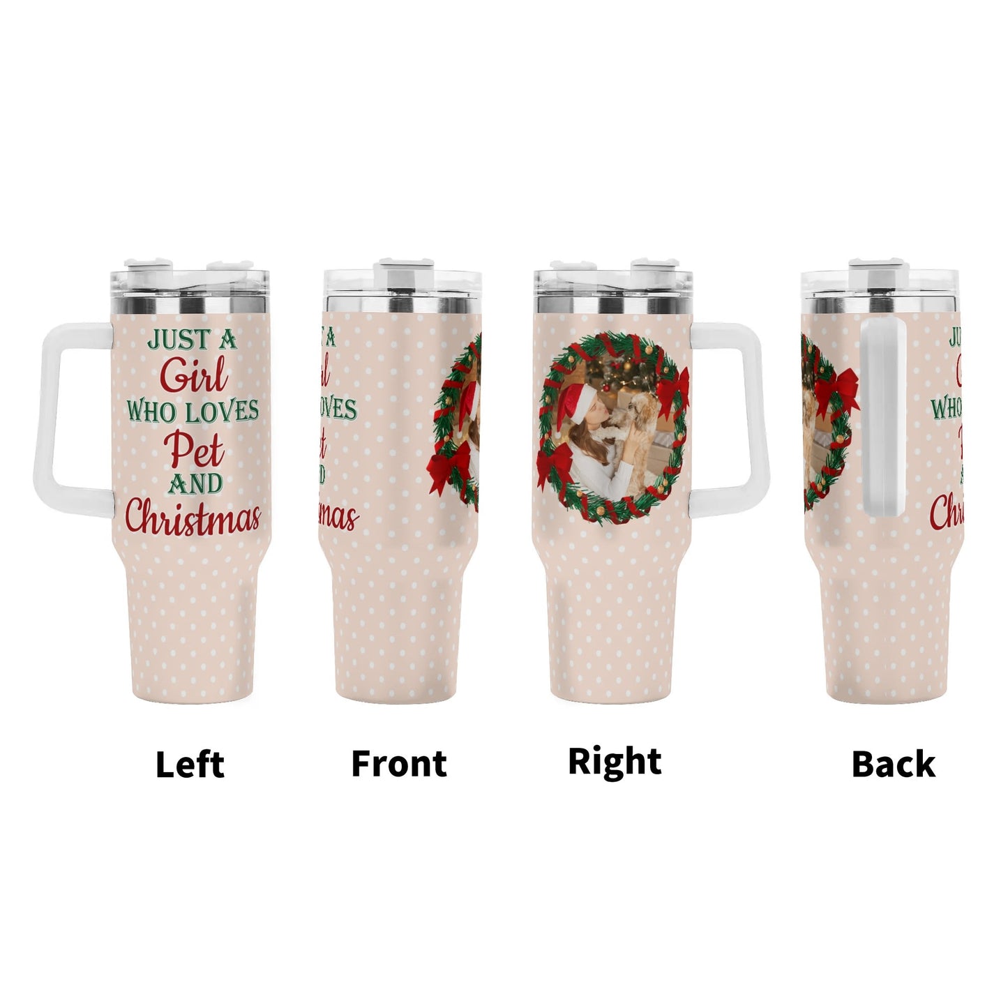 popcustoms - Personalized 40oz Stainless Steel Tumbler Gift With White Handle and Straw