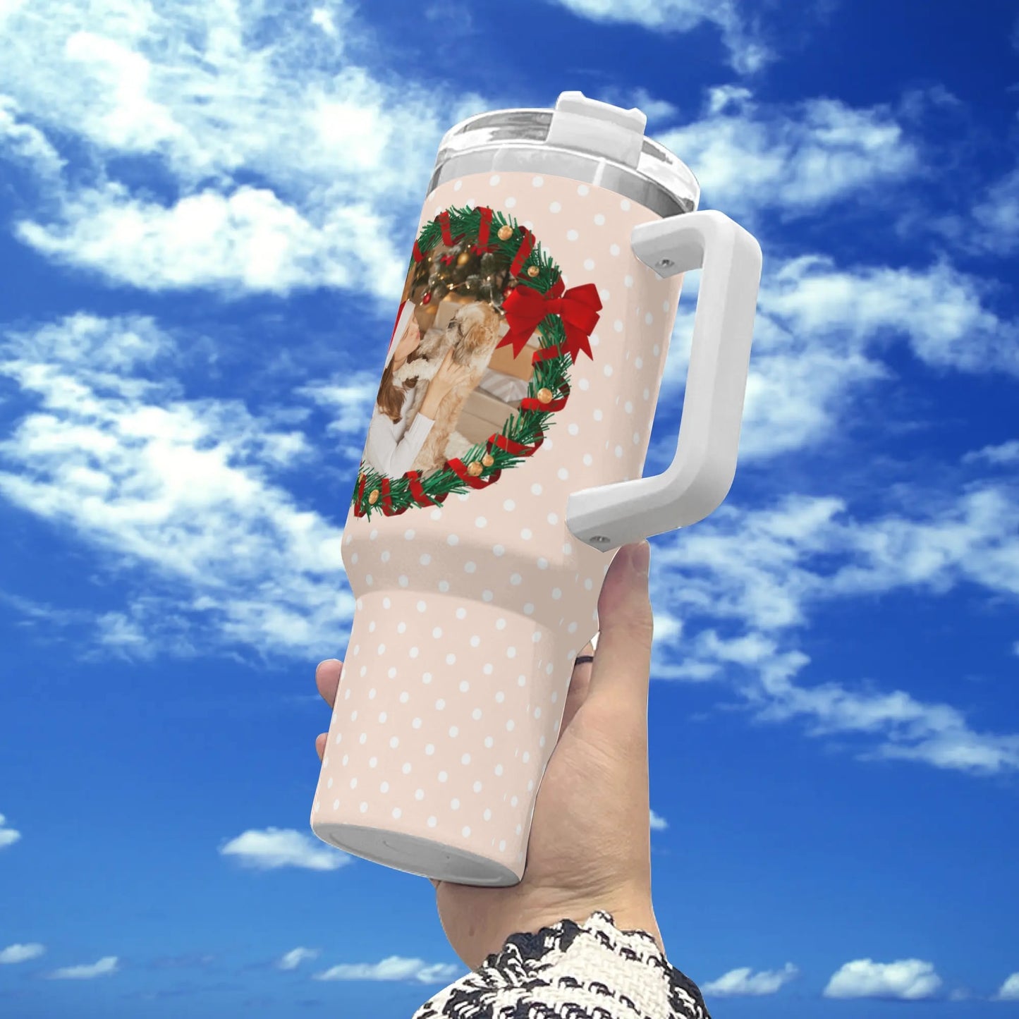 popcustoms - Personalized 40oz Stainless Steel Tumbler Gift With White Handle and Straw