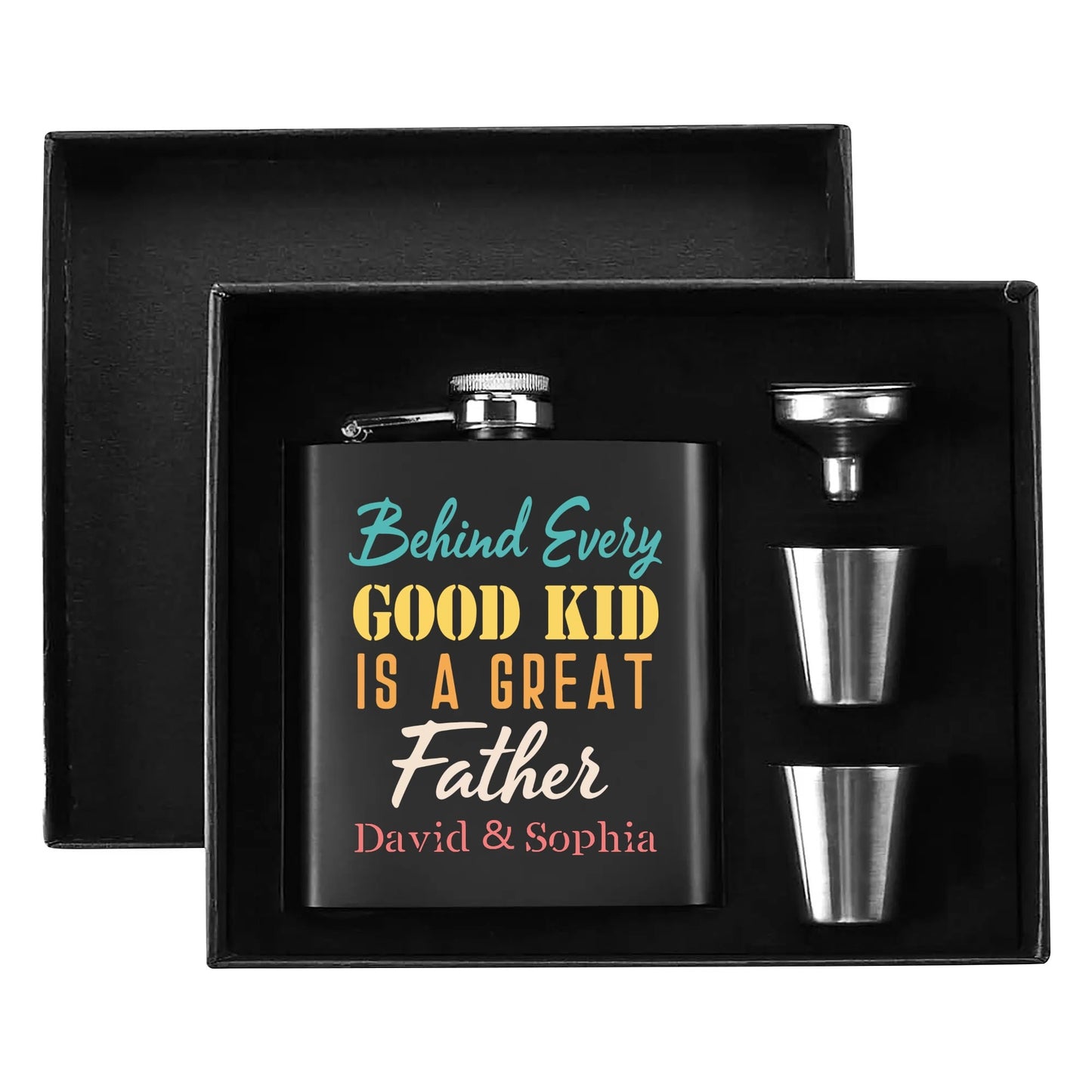 popcustoms - Personalized Hip Flask Set 7oz Black Stainless Steel with A Gift Box Default Title