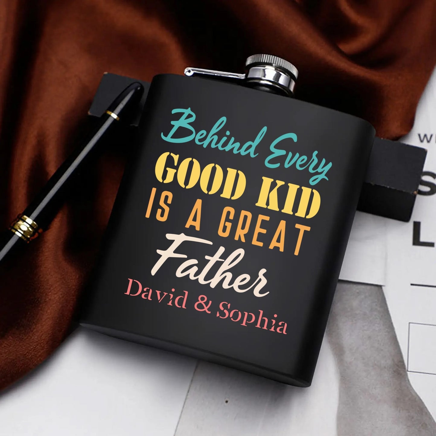 popcustoms - Personalized Hip Flask Set 7oz Black Stainless Steel with A Gift Box