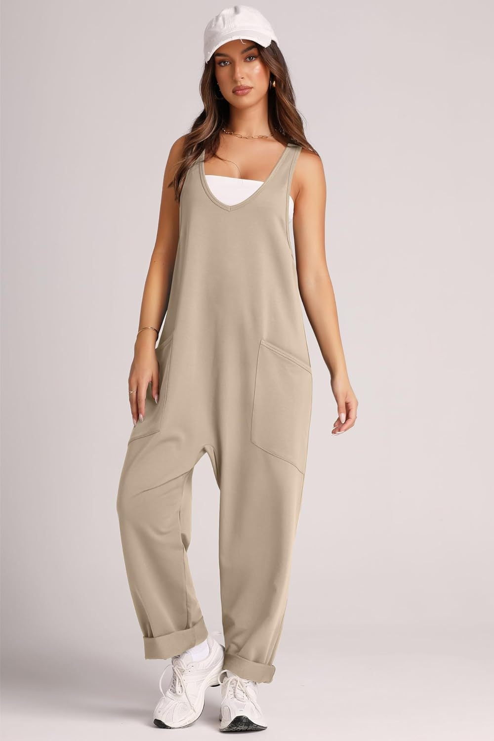 Trendsi - Lovelet V-Neck Wide Strap Overalls Khaki