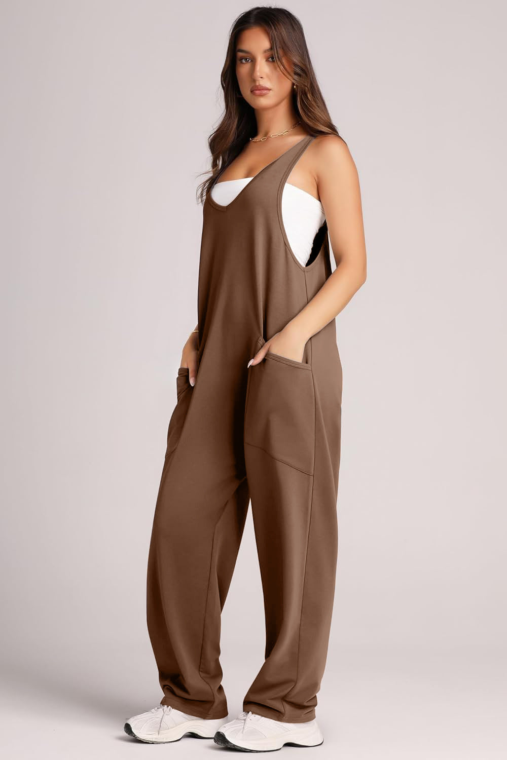Trendsi - Lovelet V-Neck Wide Strap Overalls Brown