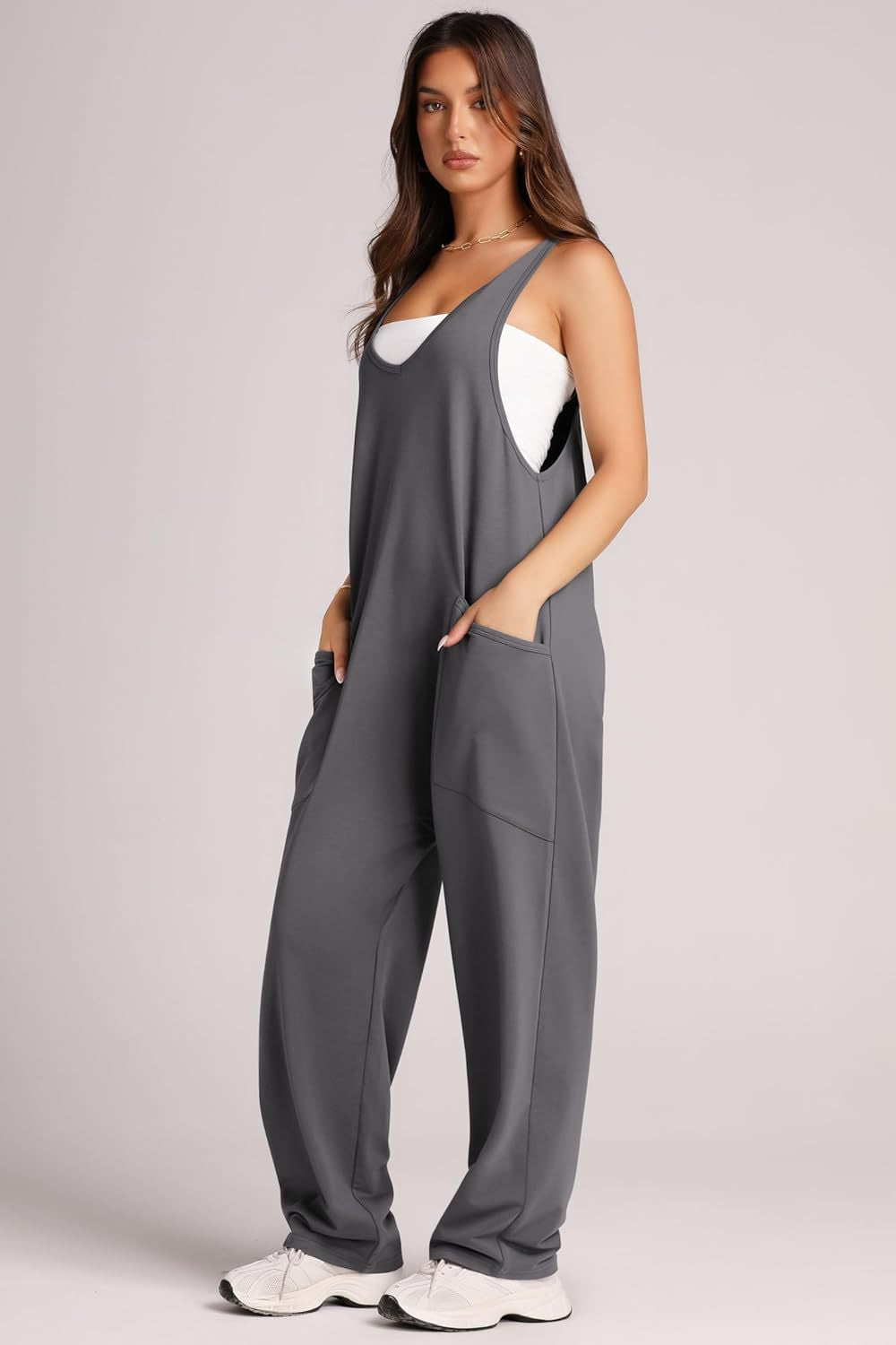 Trendsi - Lovelet V-Neck Wide Strap Overalls Dark Gray