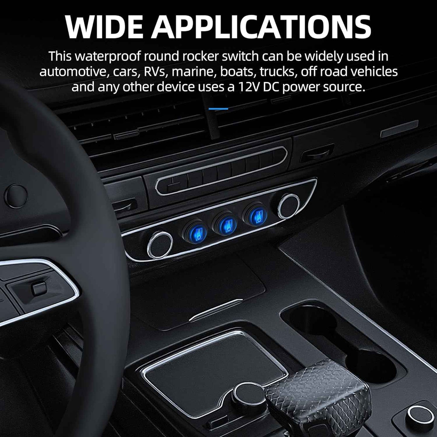 Zimonto waterproof rocker switch 12V designed for automotive and marine applications with blue LED lights