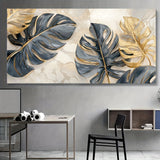 Zimonto - Modern Abstract Golden Leaves Canvas Art, 23.62" x 47.24", Frameless Fine Art Poster for Living Room & Bedroom Decor