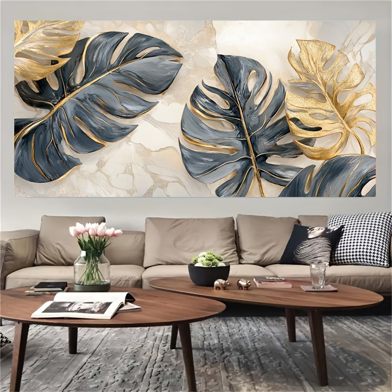 Zimonto - Modern Abstract Golden Leaves Canvas Art, 23.62" x 47.24", Frameless Fine Art Poster for Living Room & Bedroom Decor