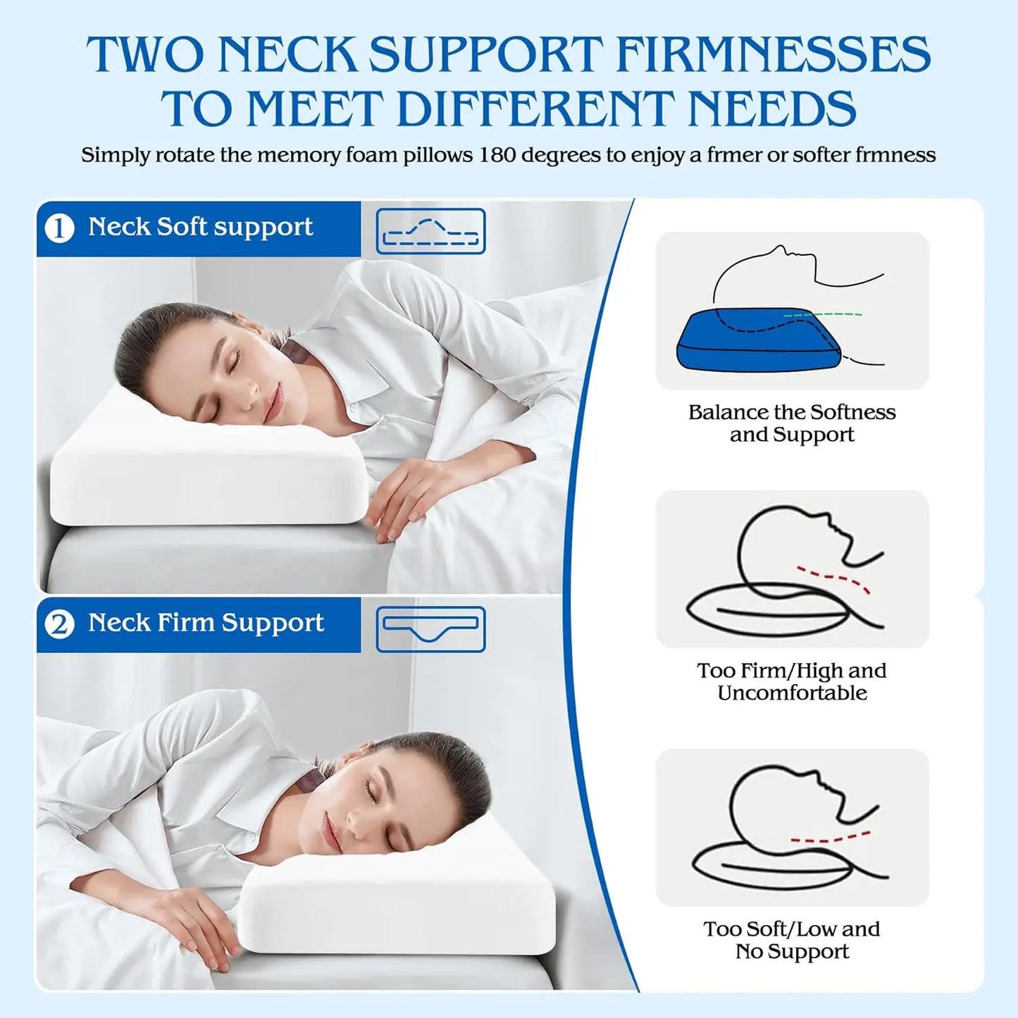 Zimonto - Cervical Pillow Memory Foam Pillow Sleeping Pillow for Neck Ergonomic Head Neck Support Pillow for Side Back Stomach Sleepers