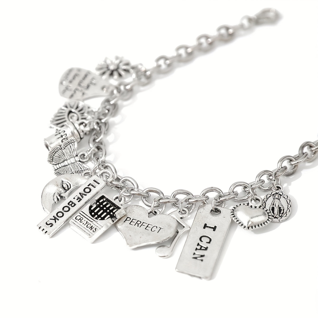 Zimonto - 1pc Iron Chain Alloy Pendant Bracelet Fashion Personality Coffee Cup Moon Butterfly Love Letters ICAN Musical Note Pendant Bracelet Gift for Sisters and Couples