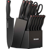 Astercook 15-Piece Knife Set With Built-In Sharpener, Stainless Steel Knives In Sleek Black Block